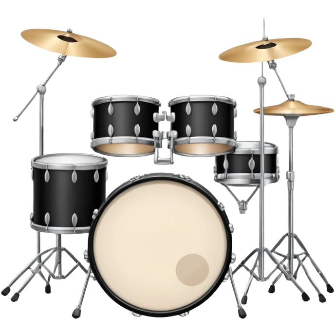 Minimalistic flat vector icon, iOS style, thin black contour on white background. Drum set with two drumsticks above. Clean, no text, no shadows emoji