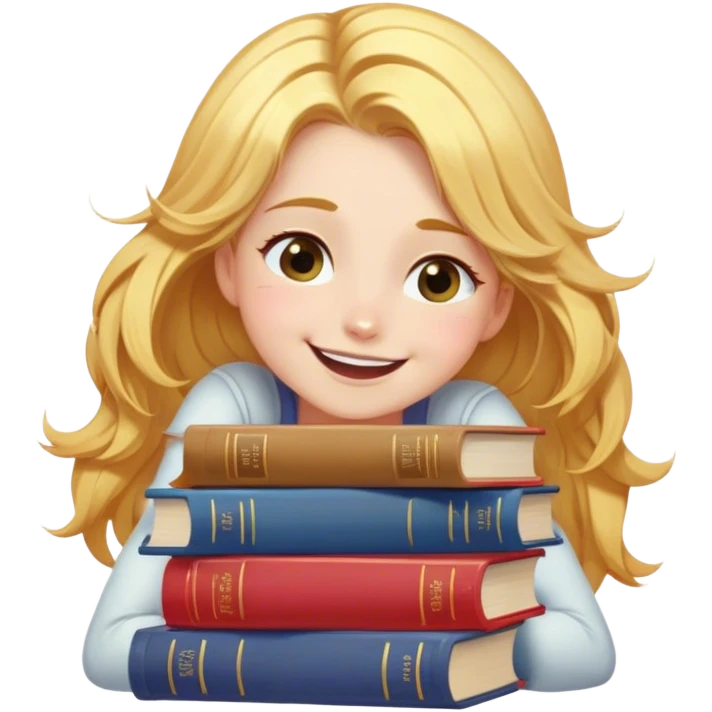 Cinematic Adorable Belle Portrait Emoji, Giggling as she hugs a stack of books, eyes twinkling with excitement, golden hair tousled slightly, a perfect mix of beauty and endearing nerdiness! emoji