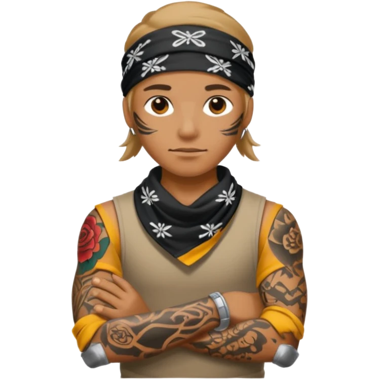 a human with bandana and tattoo emoji