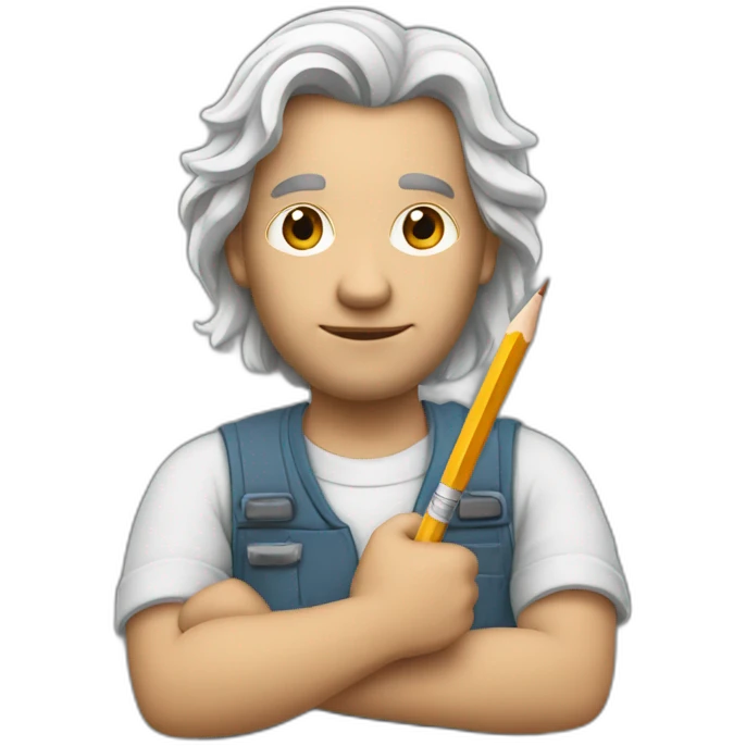 Man painter with a mid long withe hair with a pencil in his hand emoji