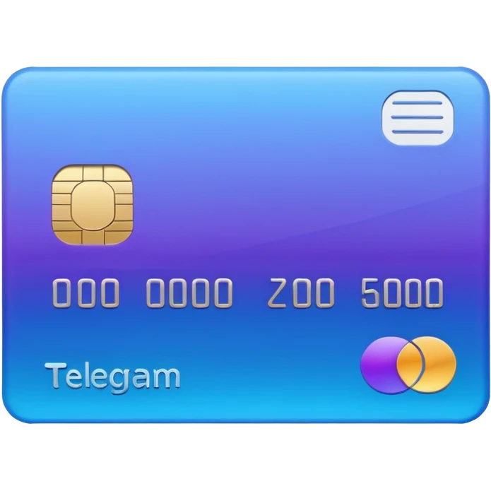 An iOS-style bank card with a blue-purple gradient, which is suitable for telegram buttons. emoji