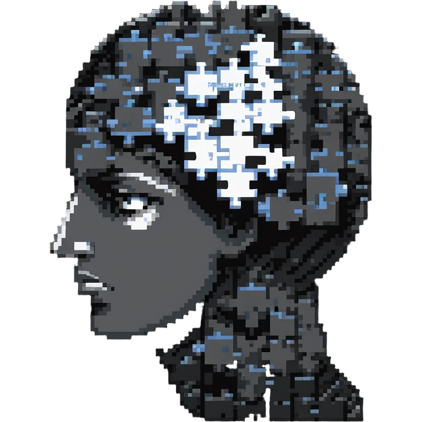 Head with puzzle pieces missing, mental block, stuck thinking emoji