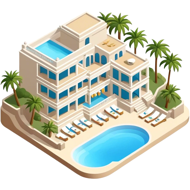 amalfi coast luxury beach club, isometric exterior view emoji