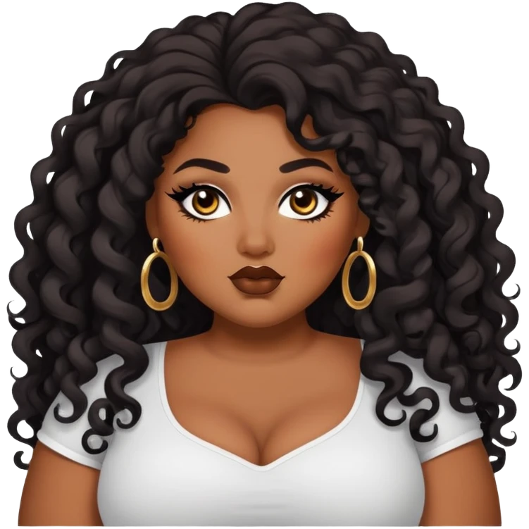big plus size, brown skin, long black curly hair, baddie,pretty, makeup, black eyeliner, long hair emoji