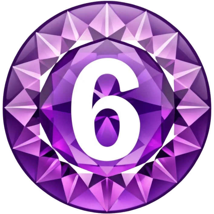 A round icon for a paid subscription of purple diamonds with the number 6 emoji