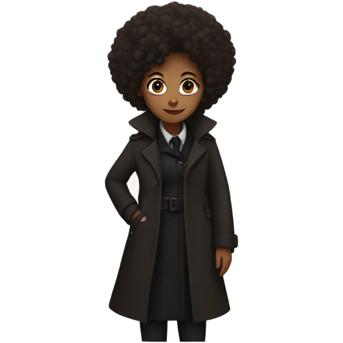 Miss Sherlock as a brown-skinned woman with an afro, wearing a black trench coat emoji