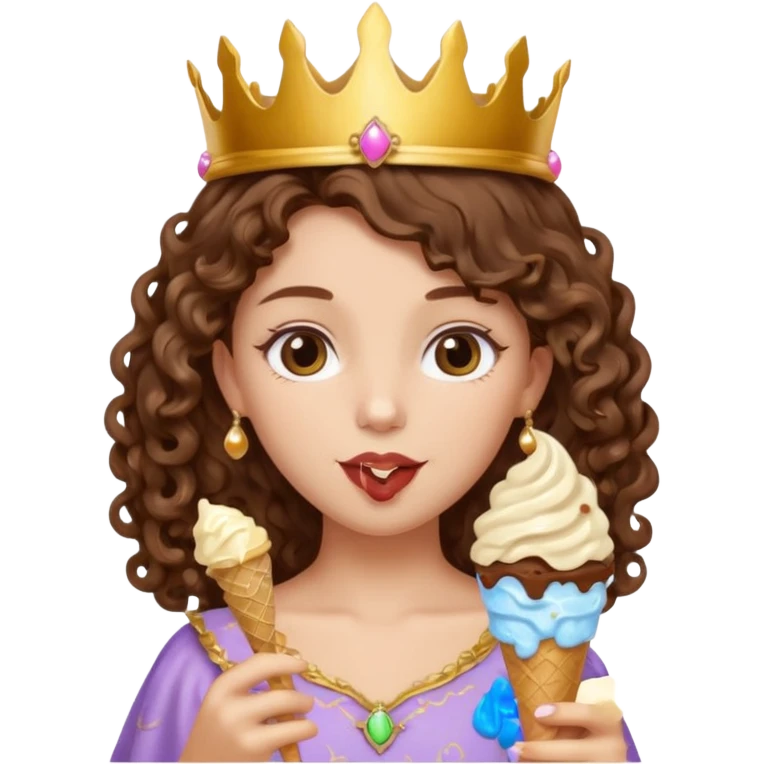 curly haired crowned princess with ice cream emoji