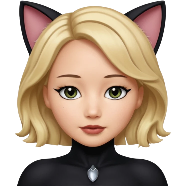 Jennifer Lawrence, in a black cat costume emoji