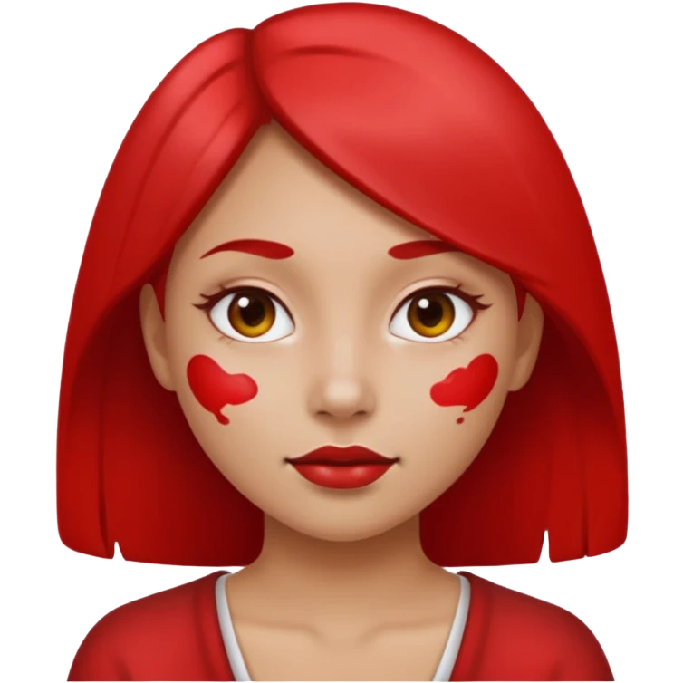 woman with red paint on her face, neutral expression, apple style emoji emoji
