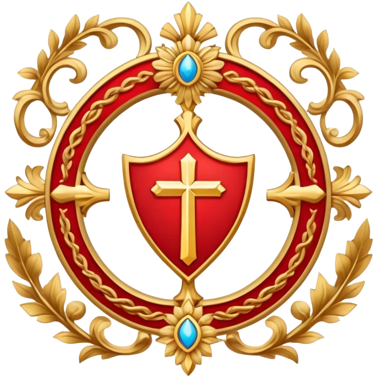 red saint emblem with holy symbols emoji