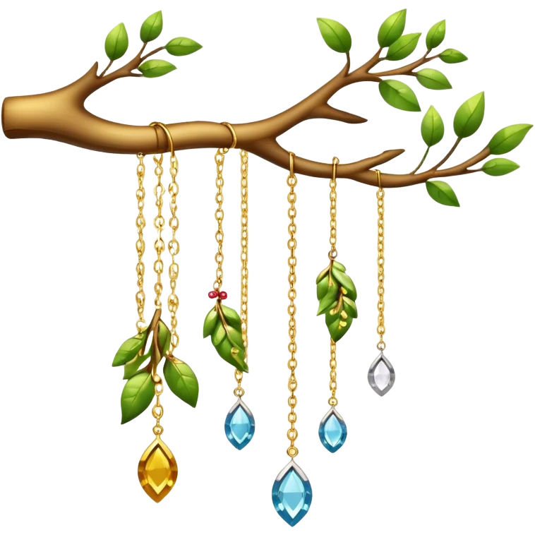 floating branch where earrings hang like enchanted charms emoji
