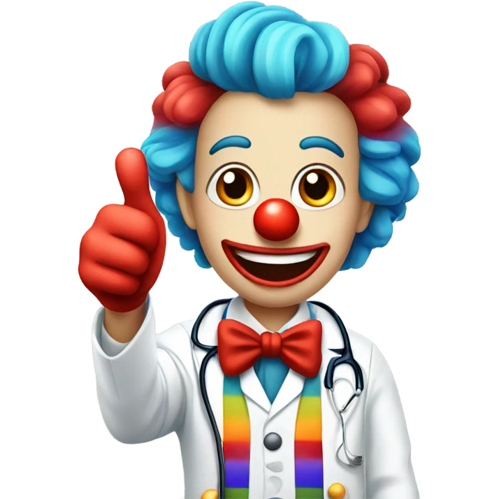 Funny young doctor clown thumbs up emoji