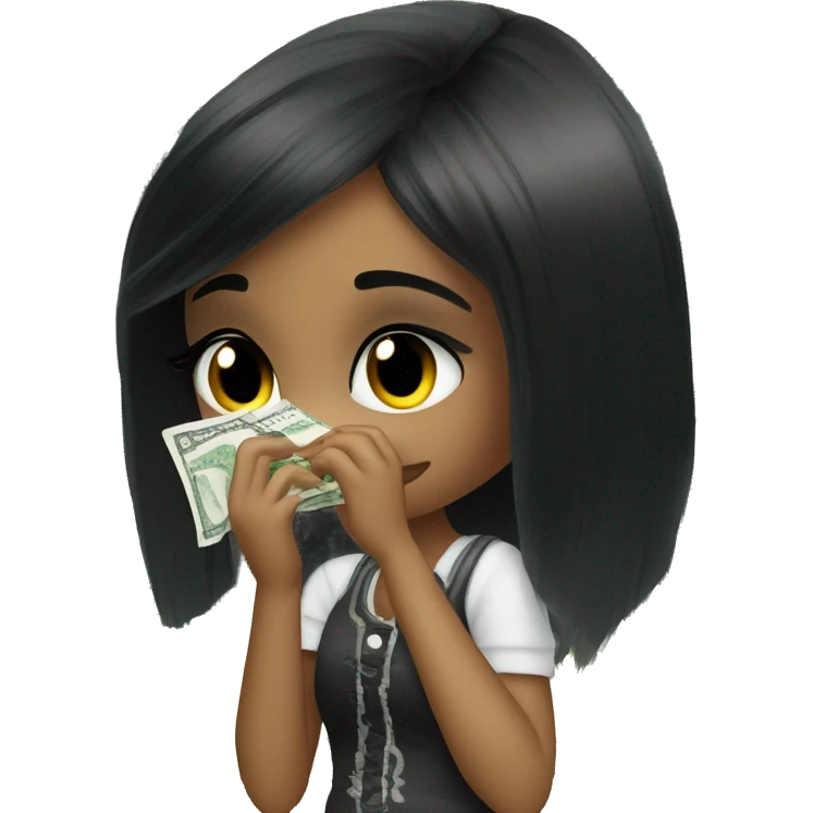 Black hair bratz girl wipes away tears with a banknote emoji