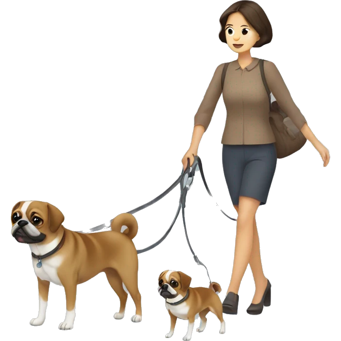 Mid 30s filipina walking two brown pugaliers on leash emoji