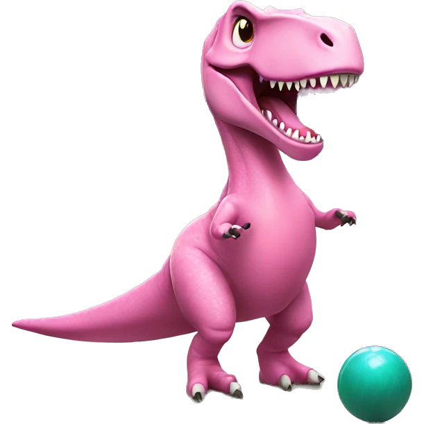 A T rex wearing a pink tutu while bowling emoji