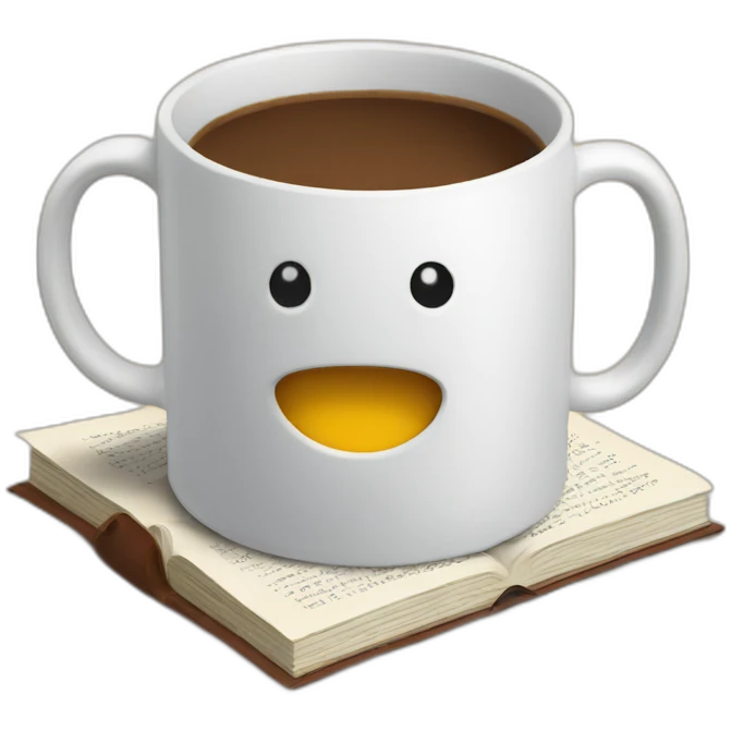 A mug on a book without smiley emoji