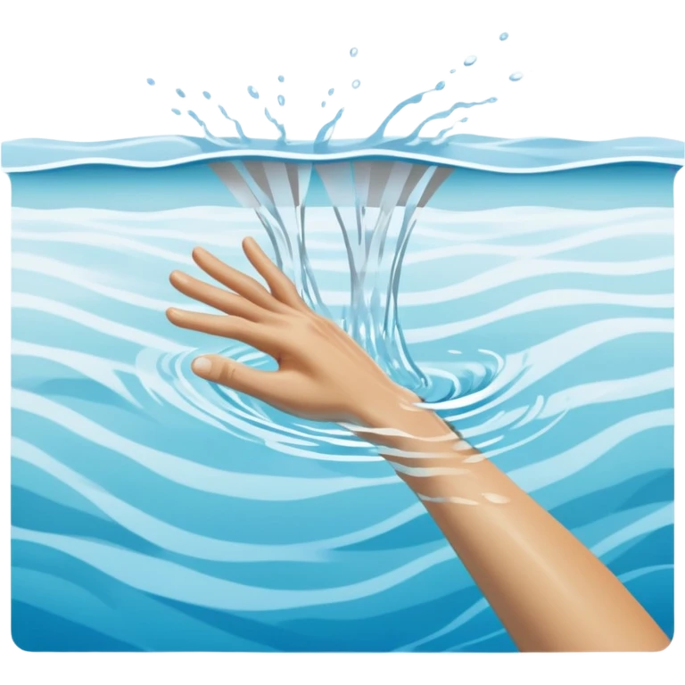 An icon showing a close-up of a swimmer’s hands cutting through the water in a pool. The swimmer is partially submerged, with water ripples and a blurred background, emphasizing the fluid motion and focus. Transparent background highlights the grace and speed of swimming emoji