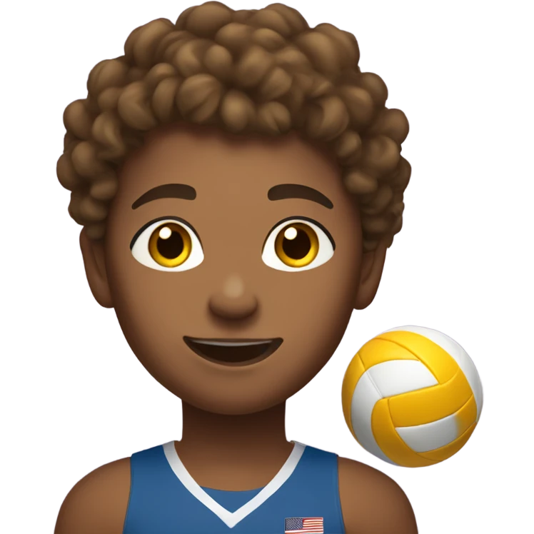 Teenager playing volleyball with tan skin, brown curly hair emoji