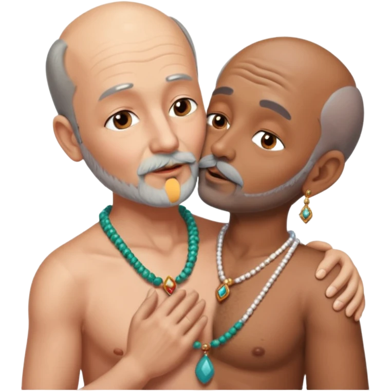 A man in his 60s balding with a grey beard passionately kissing the vagina  of an Indian woman in her 40s wearing a beads chain with here cleavage visible and embracing the man emoji