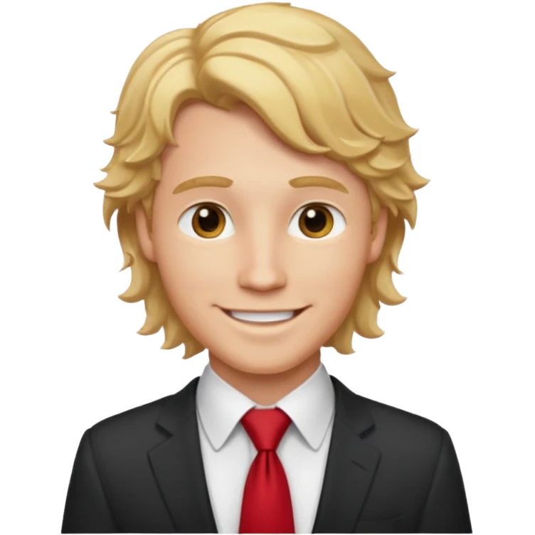 white man in white shirt, having red tie, blonde wavy hair emoji
