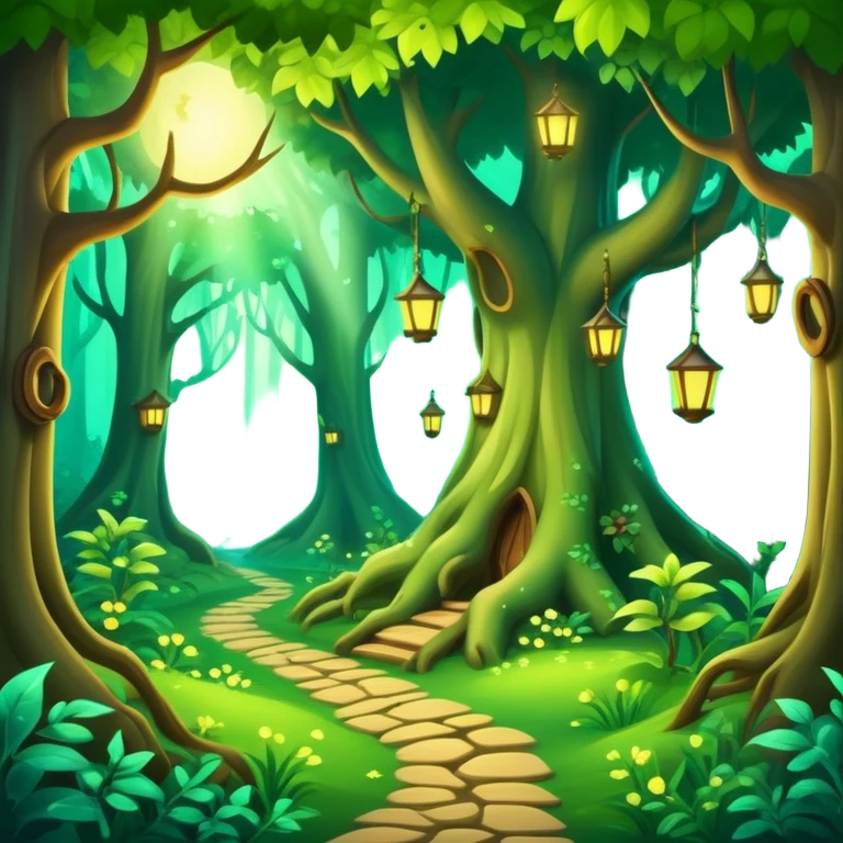 enchanted forest scene with lush green trees and magical glowing accents emoji