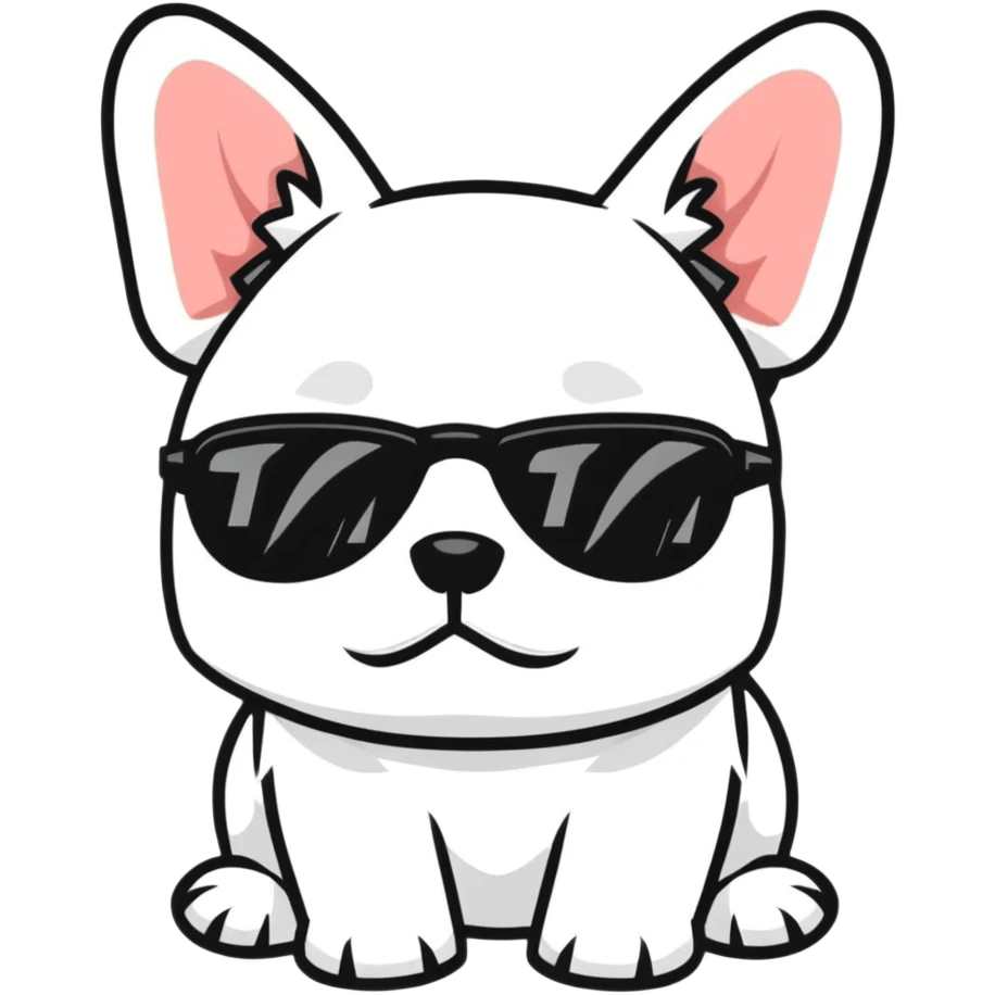All white Frenchie wearing sunglasses emoji