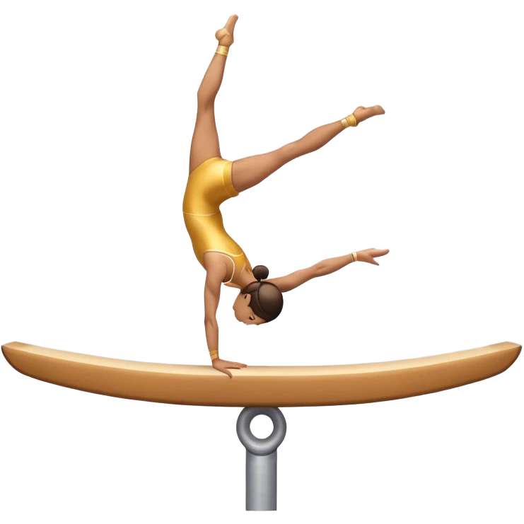 An artistic emoji of a professional sports acrobat performing a stunning balance pose on a narrow beam. The acrobat showcases perfect control, flexibility, and strength, executing an elegant handstand. The background features a bright gymnastics arena with spotlights. emoji