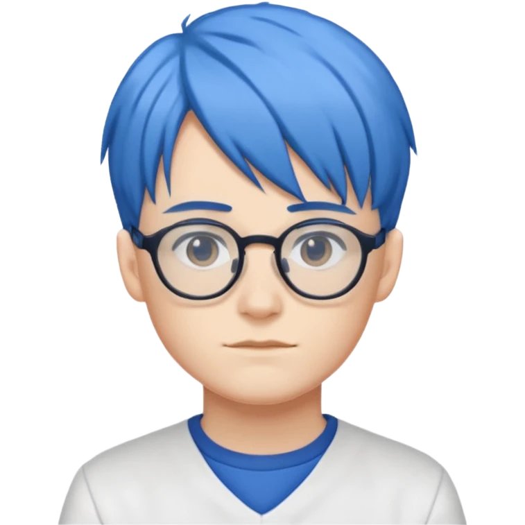 Faker with blue hair, T1 uniform, wearing glasses, white uniform











 emoji