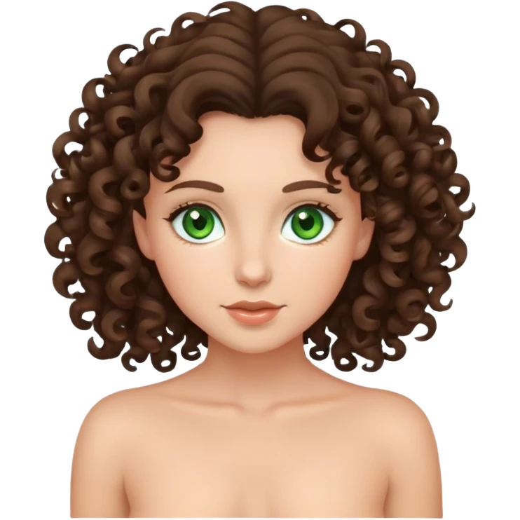 Naked brunette with curly hair and green eyes emoji