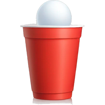 red plastic cup with a white small ball falling in emoji