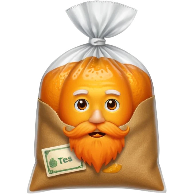 a teabag with orange beard at the ends of the bag emoji