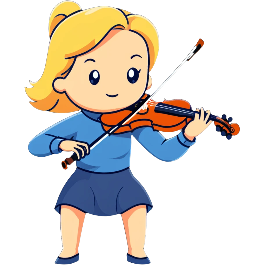 Middle-aged blonde woman playing violin, focused expression emoji