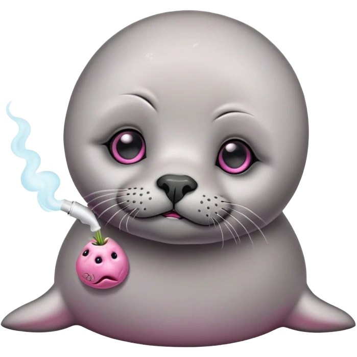 Grey slim baby seal Smoking cannabis weeds with pink eye looks tired emoji