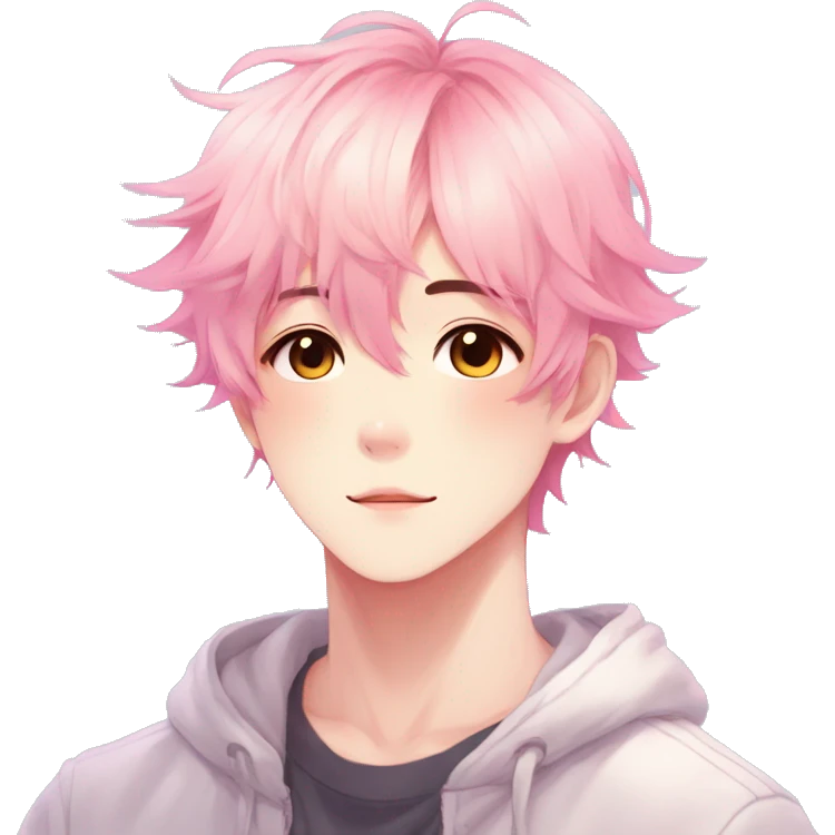 Gorgeous anime style shojo boy with blushing face aesthetic and pretty colorful shiny gradient pastel hair trending style emoji