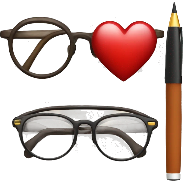 Glasses, pens and English heart emoji