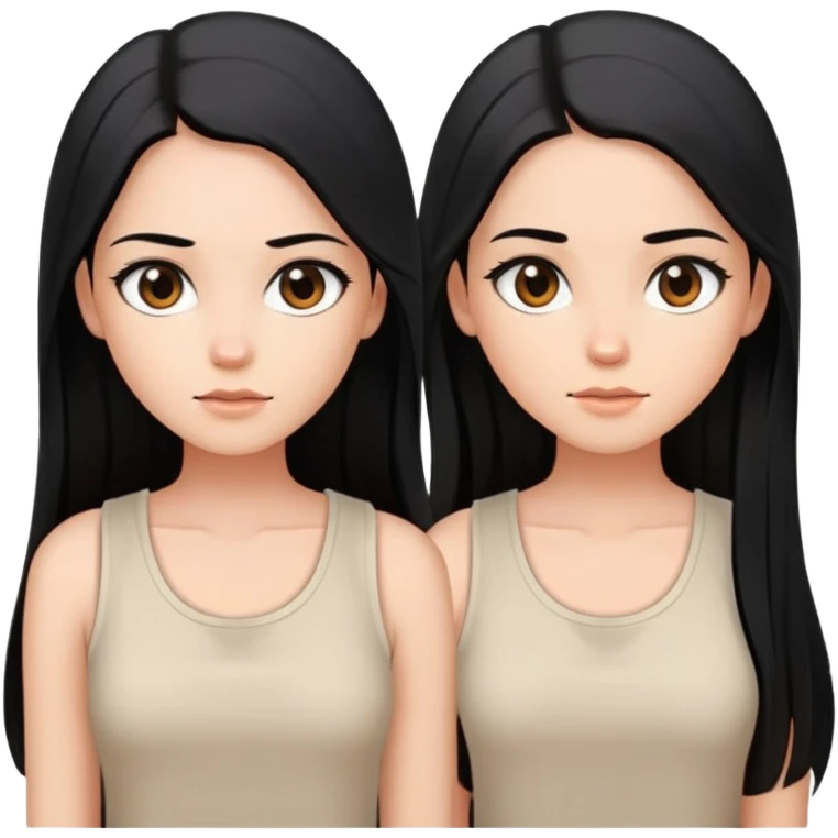 Female with straight long black hair parted in middle, beige skin, big brown eyes, natural makeup, white sleeveless top emoji