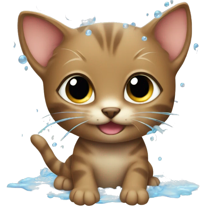 Little brown kitten taking a shower with bubbles  emoji
