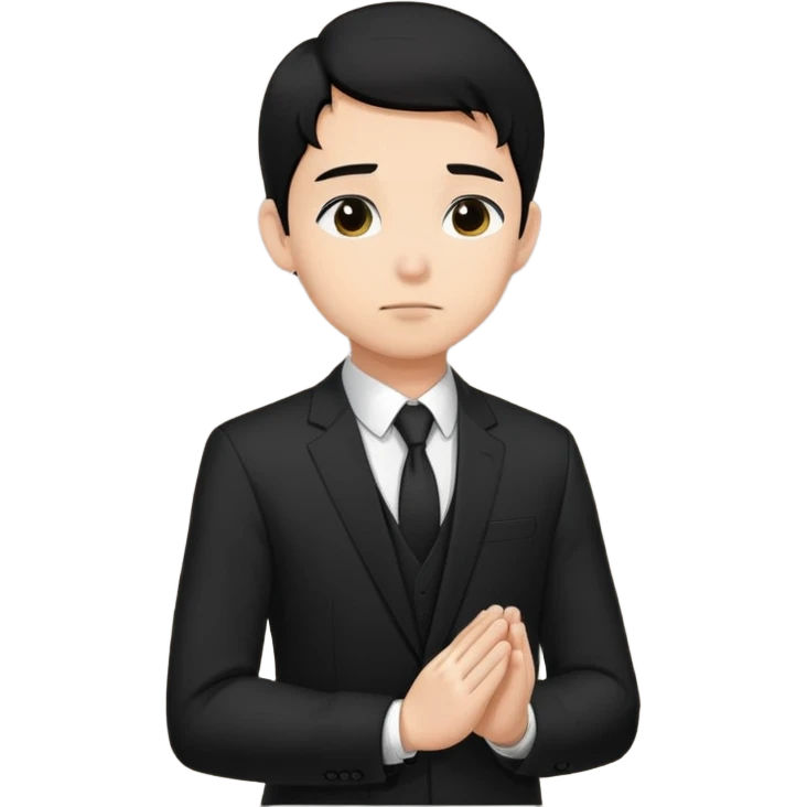 young man black hair black suit praying  emoji