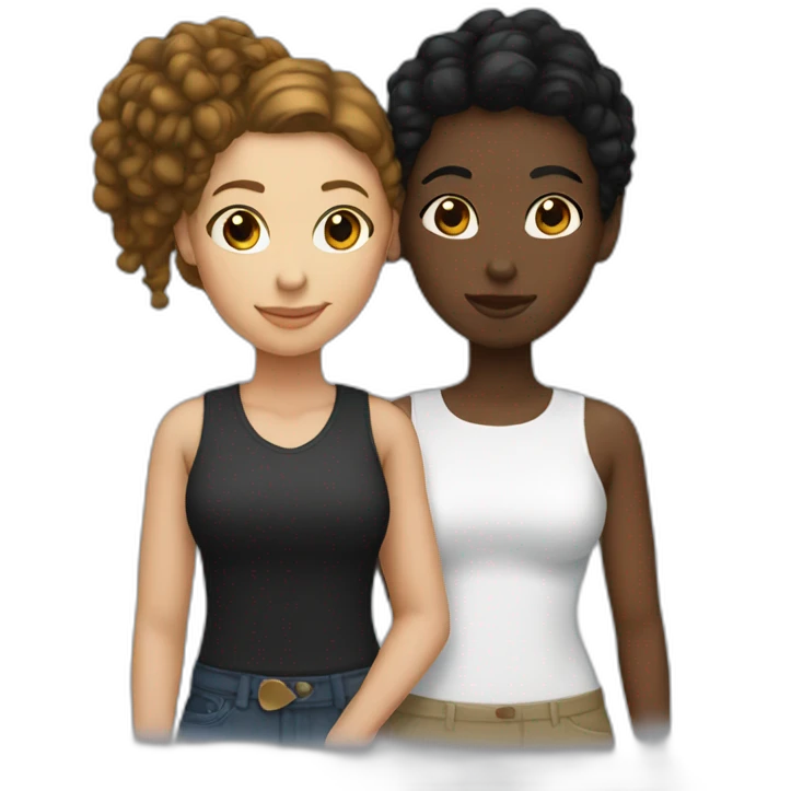 lesbian couple Black girl and White girl emoji