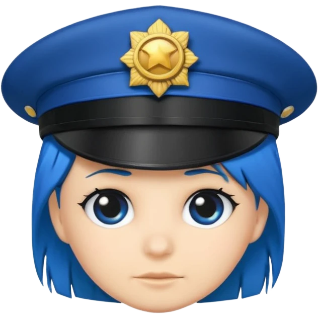 cartoon police hat with blue hair peeking out emoji