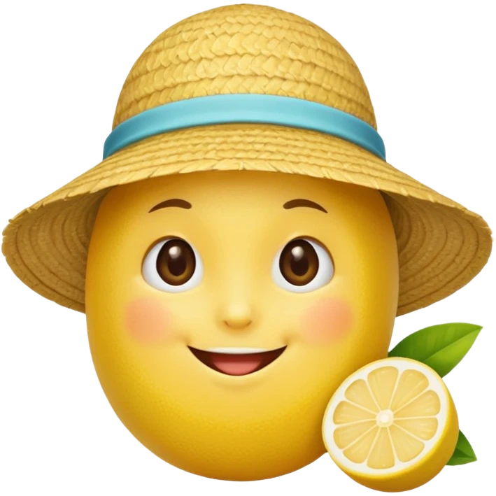 A lemon with a straw beach hat, smiling cutely.































 emoji