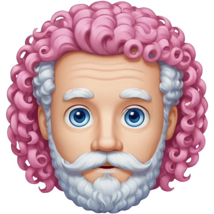 very white bearded and white mustached, pink curly haired  emoji