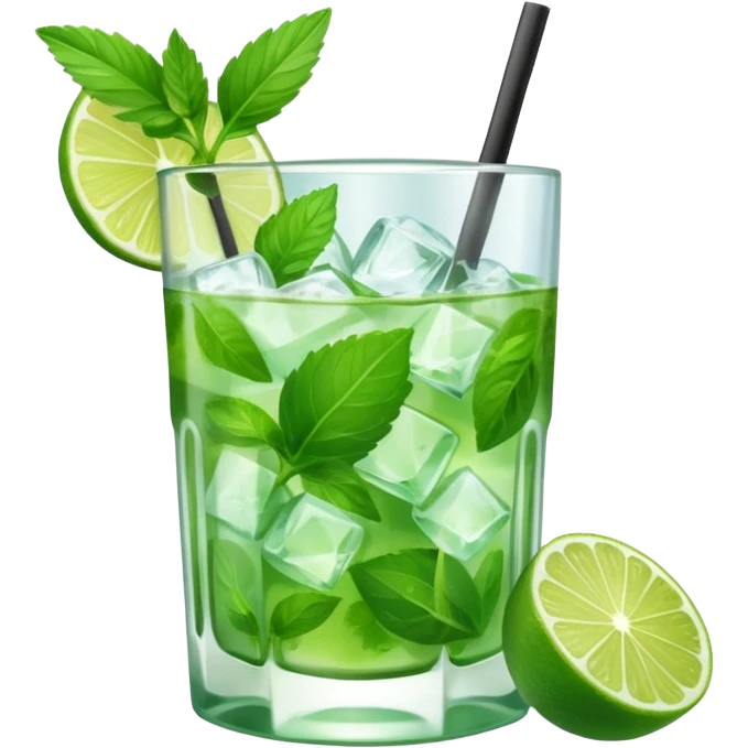 Make a mojito in she style of an emoji in a small glas  emoji