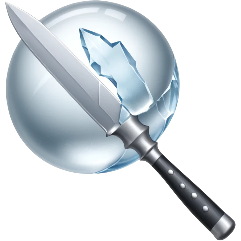 The knife is only visible from above, its tip showing from behind the ice ball. emoji