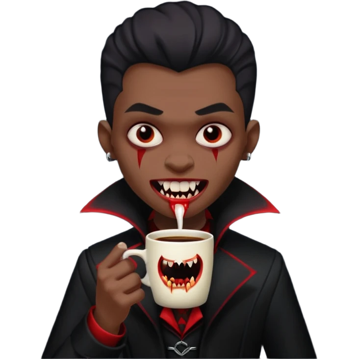 black kid vampire drinking coffee emoji