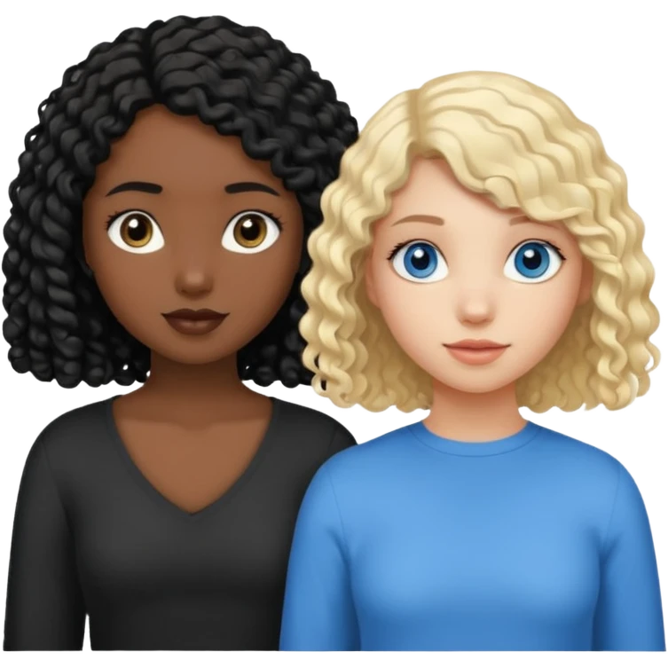 Girl best friends, one white with blond bob and blue eyes, one black with long black curly hair emoji