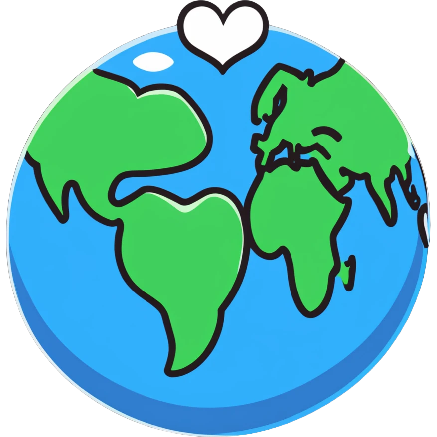 Heart-shaped planet Earth with continents visible emoji