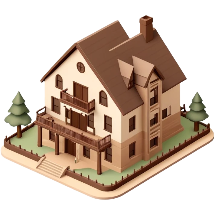 Isometric exterior brown and beige Zion National parks hotel lodge, dollhouse style 3D realistic  emoji