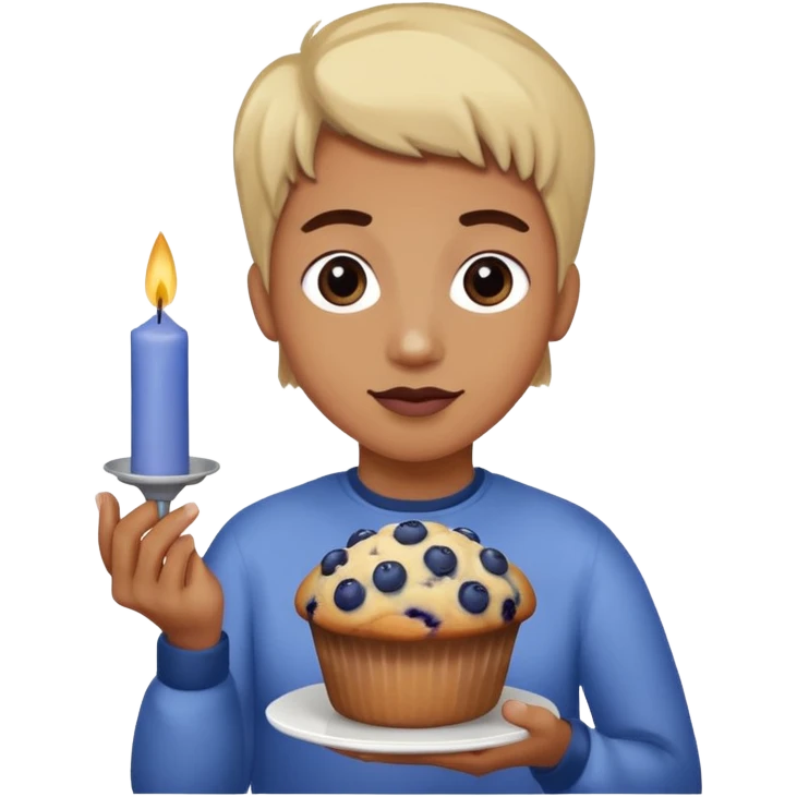 Blueberry Muffin celebrating birthday. Make sure it actually looks like a muffin with candles. Somebody holding it  emoji