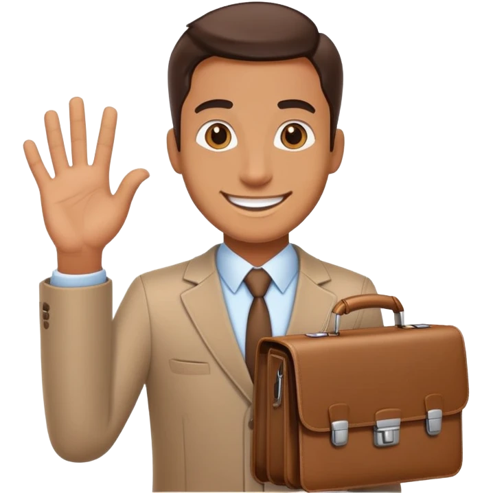 Friendly salesman with briefcase presenting product emoji